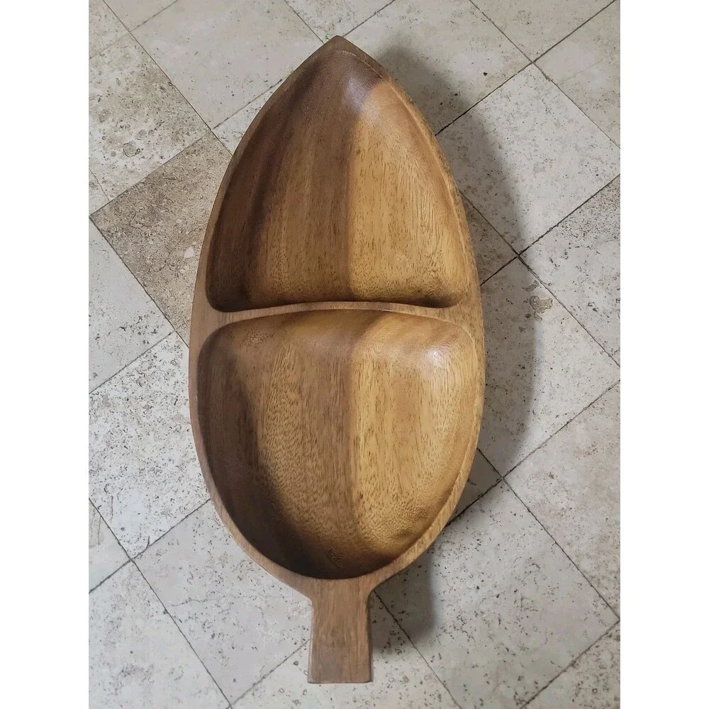 Vintage Leilani Monkey Pod Wood Divided Serving Dish Philippines Handcrafted